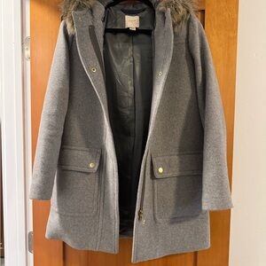 J.Crew Gray Women's Coat with Faux Fur Hood